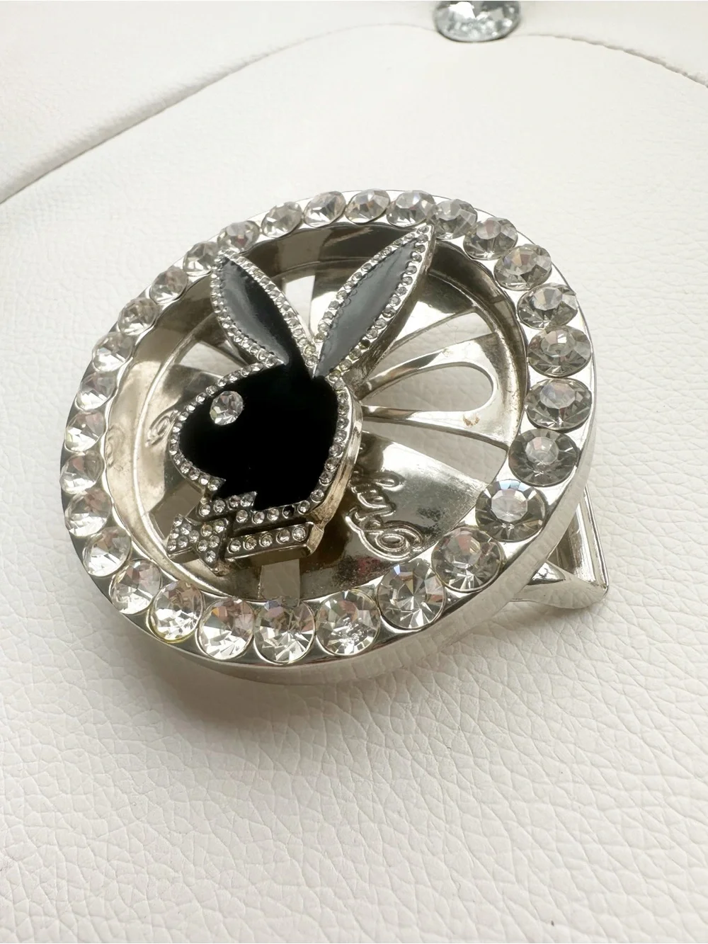 Playboy Bling Bunny Crystal Accent spinner belt buckle Y2K vintage black